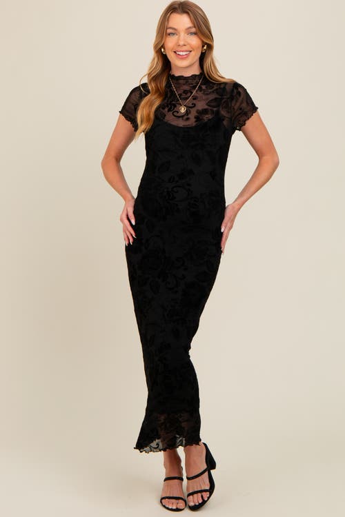 Pinkblush Floral Mesh Overlay Fitted Maxi Dress In Black