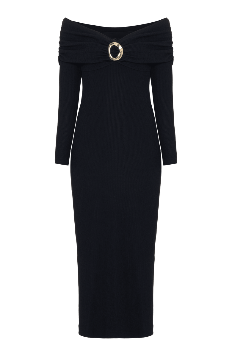 PatBO Grace Knit Draped Midi Dress, Alternate, color, Black