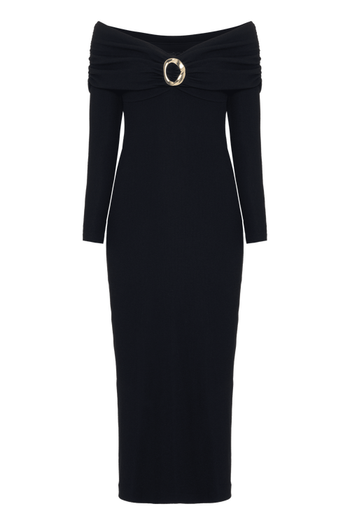 Patbo Grace Knit Draped Midi Dress In Black