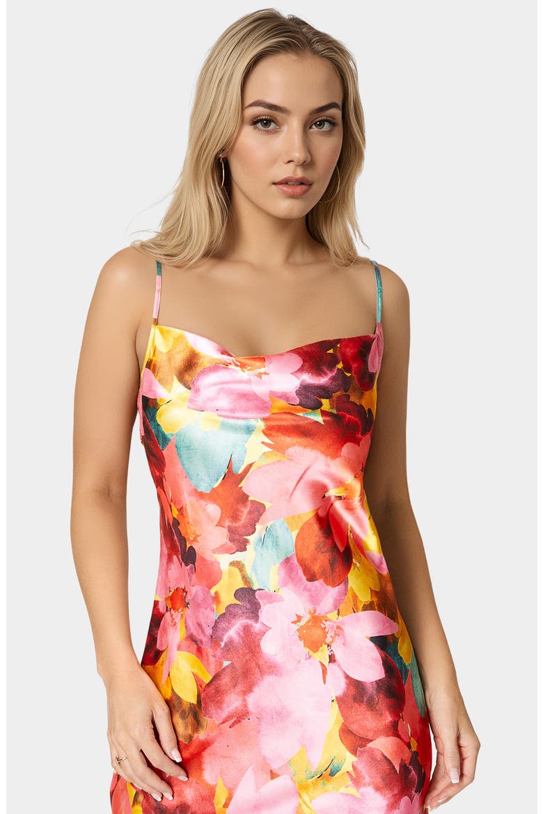 Bias Cut Satin Maxi Dress, Alternate, color, PINK / ORANGE