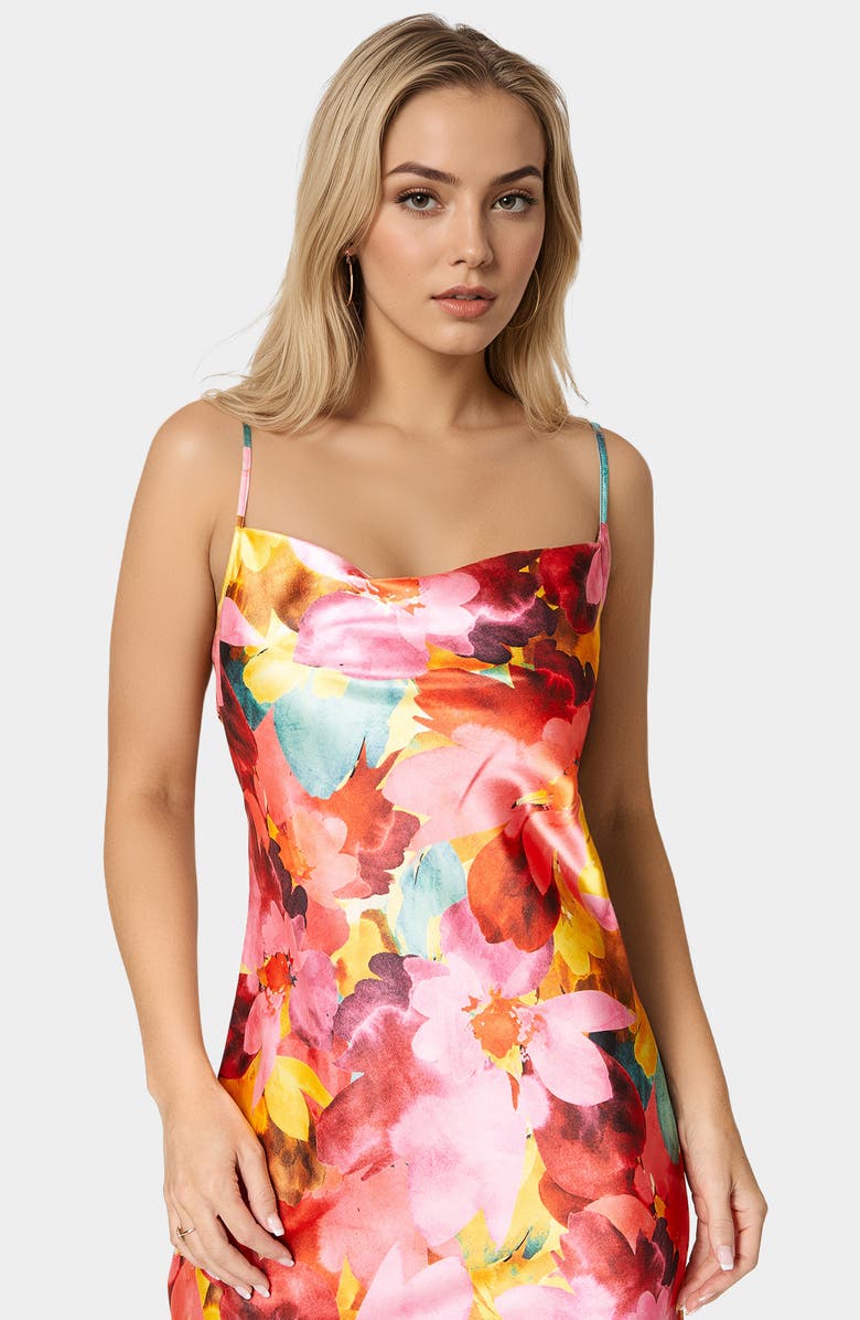 bebe Bias Cut Satin Maxi Dress, Alternate, color, Pink / Orange