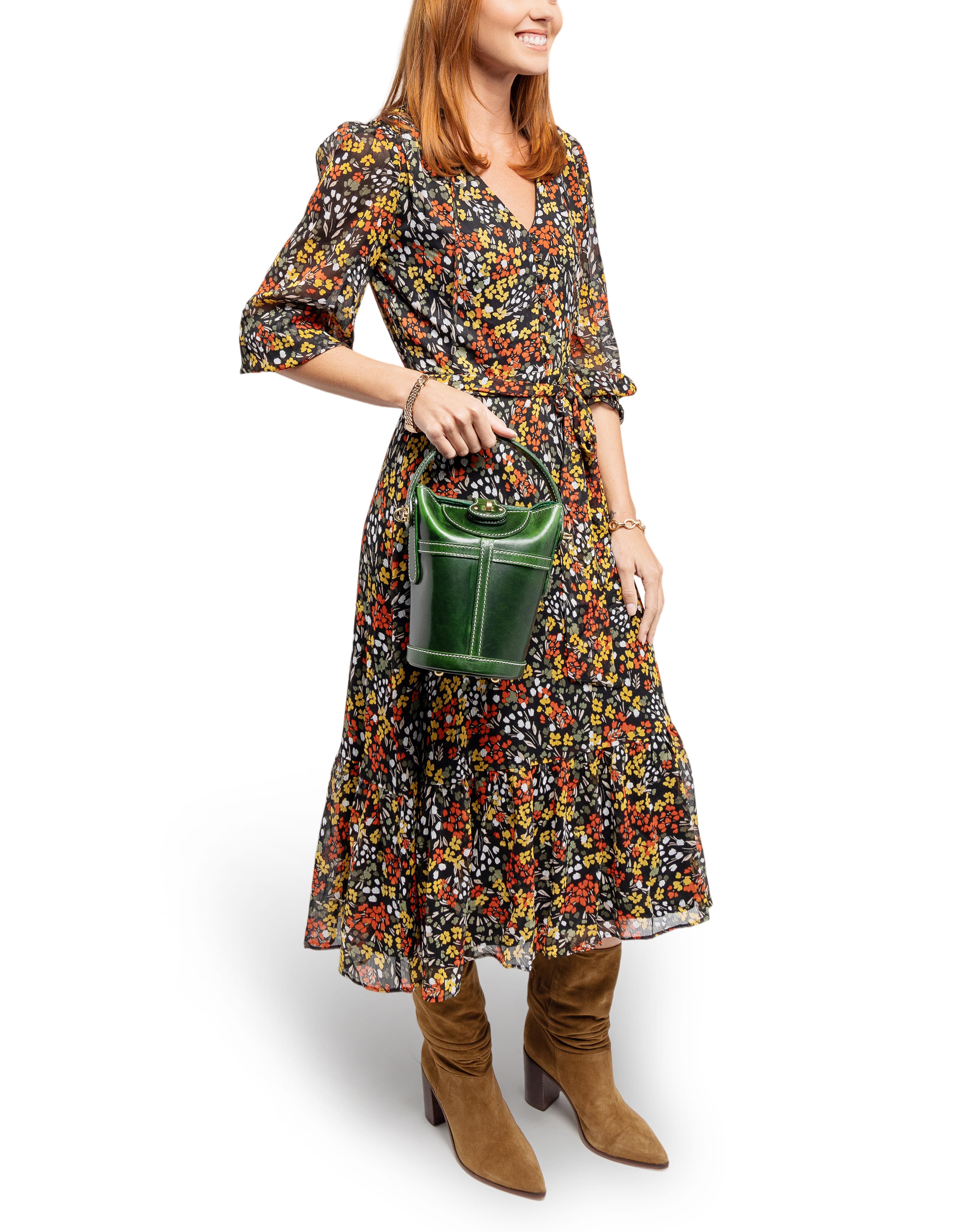 OLD TREND Begonia Genuine Leather Vintage Bucket Crossbody, Alternate, color, Green