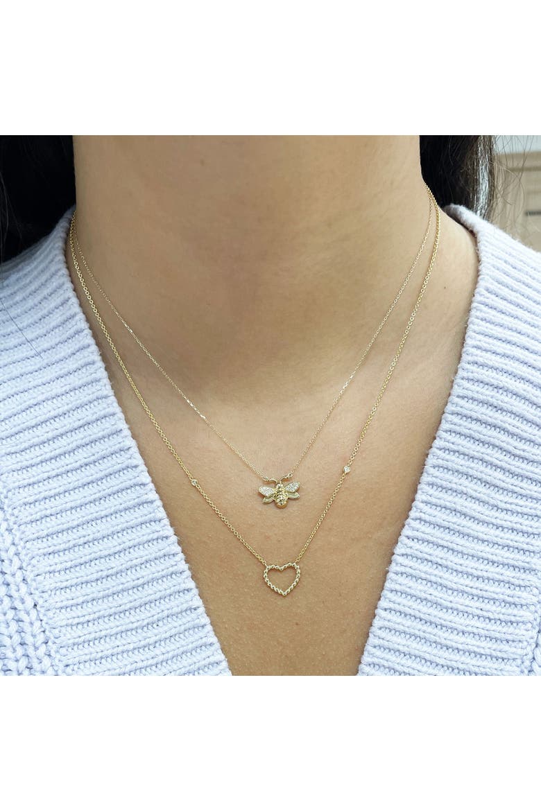 Gold Bead Open Heart Necklace, Alternate, color, Yellow Gold