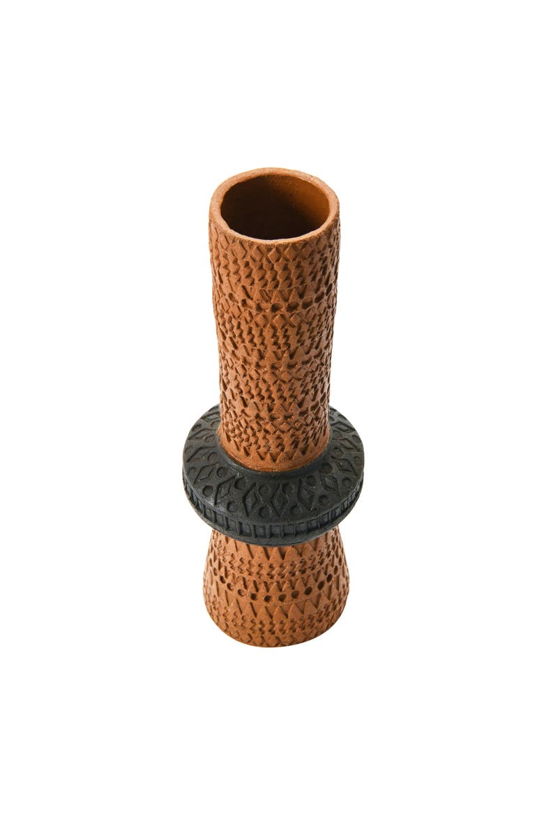 Handmade Debossed Terra-cotta Vase, Terracotta & Black, Alternate, color, Terracotta