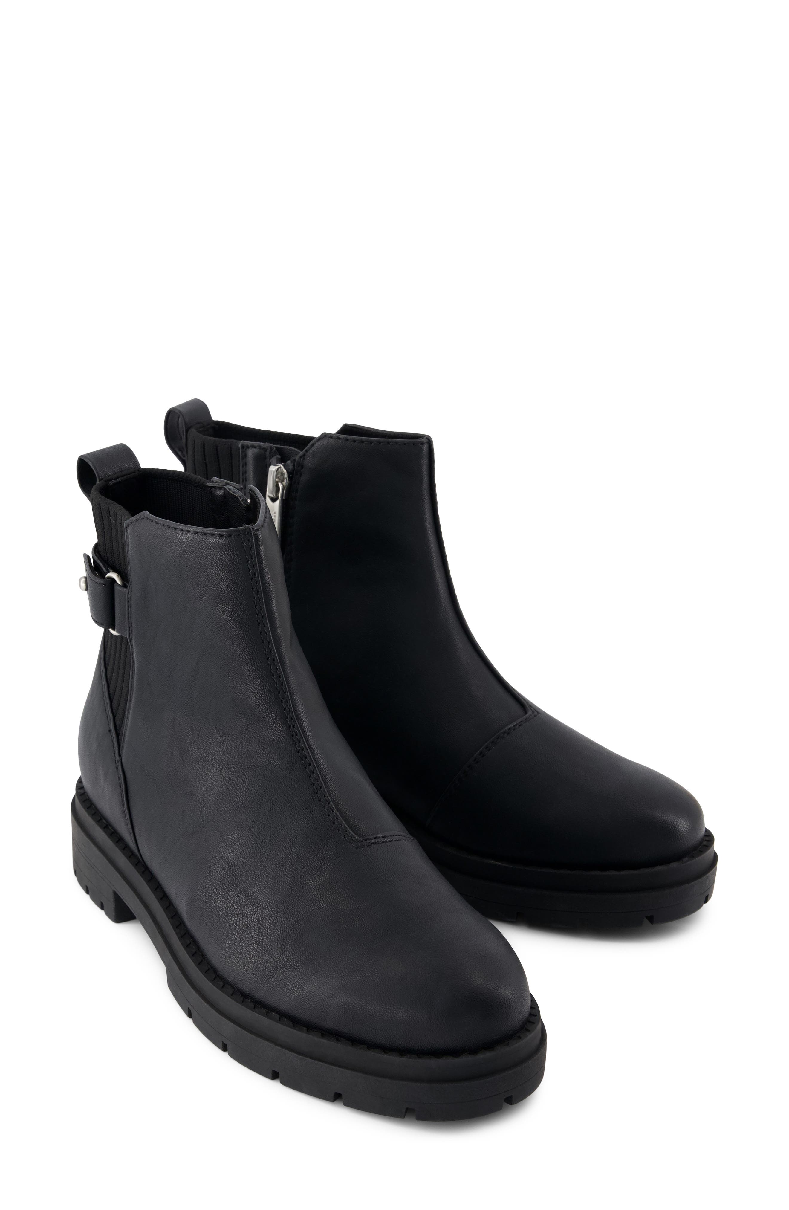 Leather Chelsea Bootie, Alternate, color, BLACK