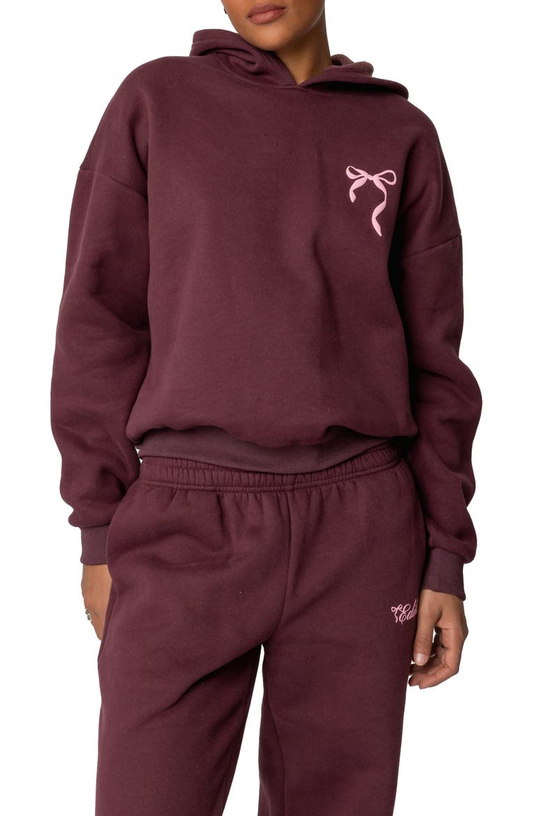 Sasha Bow Detail Hoodie, Main, color, BURGUNDY