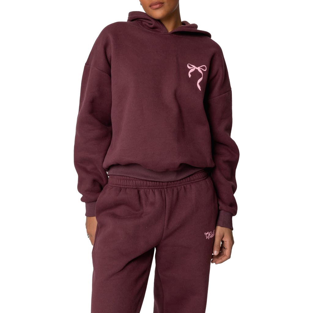 Edikted Sasha Bow Detail Hoodie In Burgundy