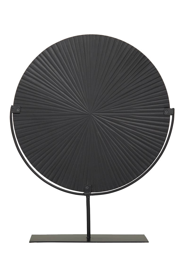 Black Metal Carved Starburst Sculpture with Stand, Alternate, color, BLACK