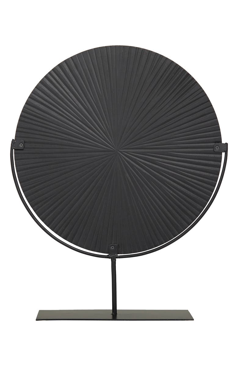 VIVIAN LUNE HOME Black Metal Carved Starburst Sculpture with Stand, Alternate, color, Black