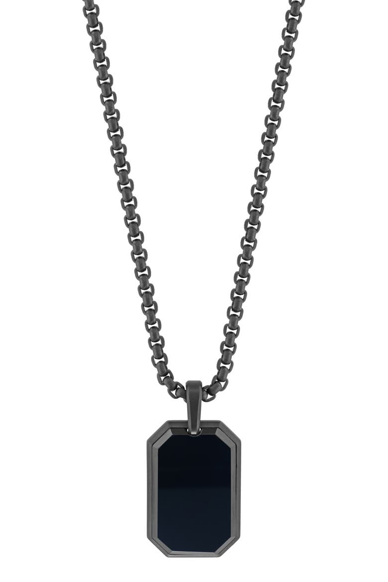 Men's Onyx Pendant Box Chain Necklace, Main, color, BLACK