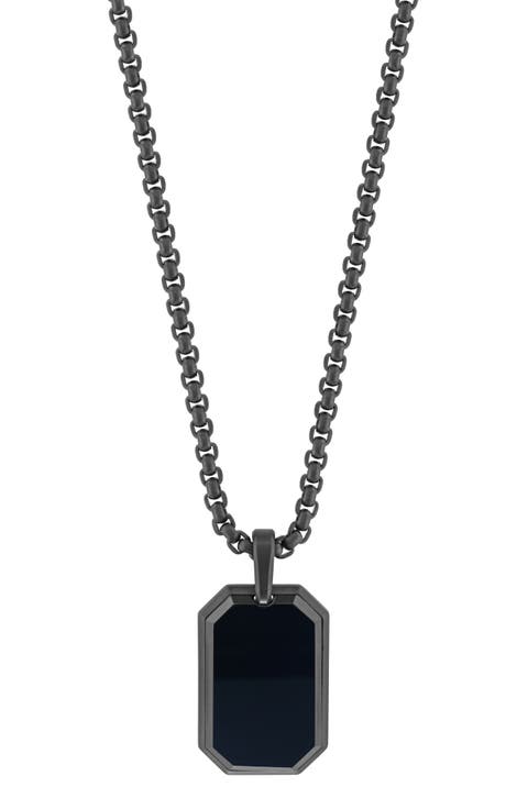 Men's Onyx Pendant Box Chain Necklace