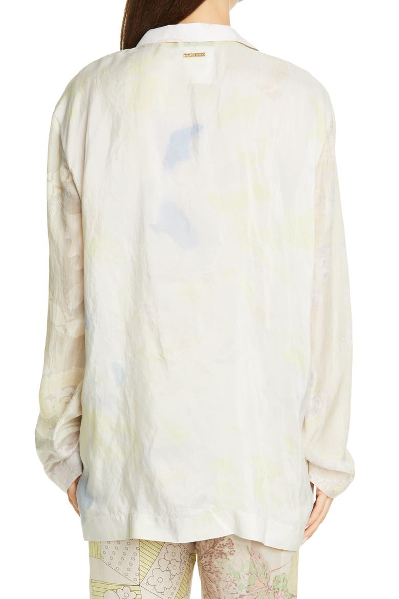 One of a Kind Mixed Print Silk Lounge Shirt, Alternate, color, BROKEN WHITE WITH PRINT