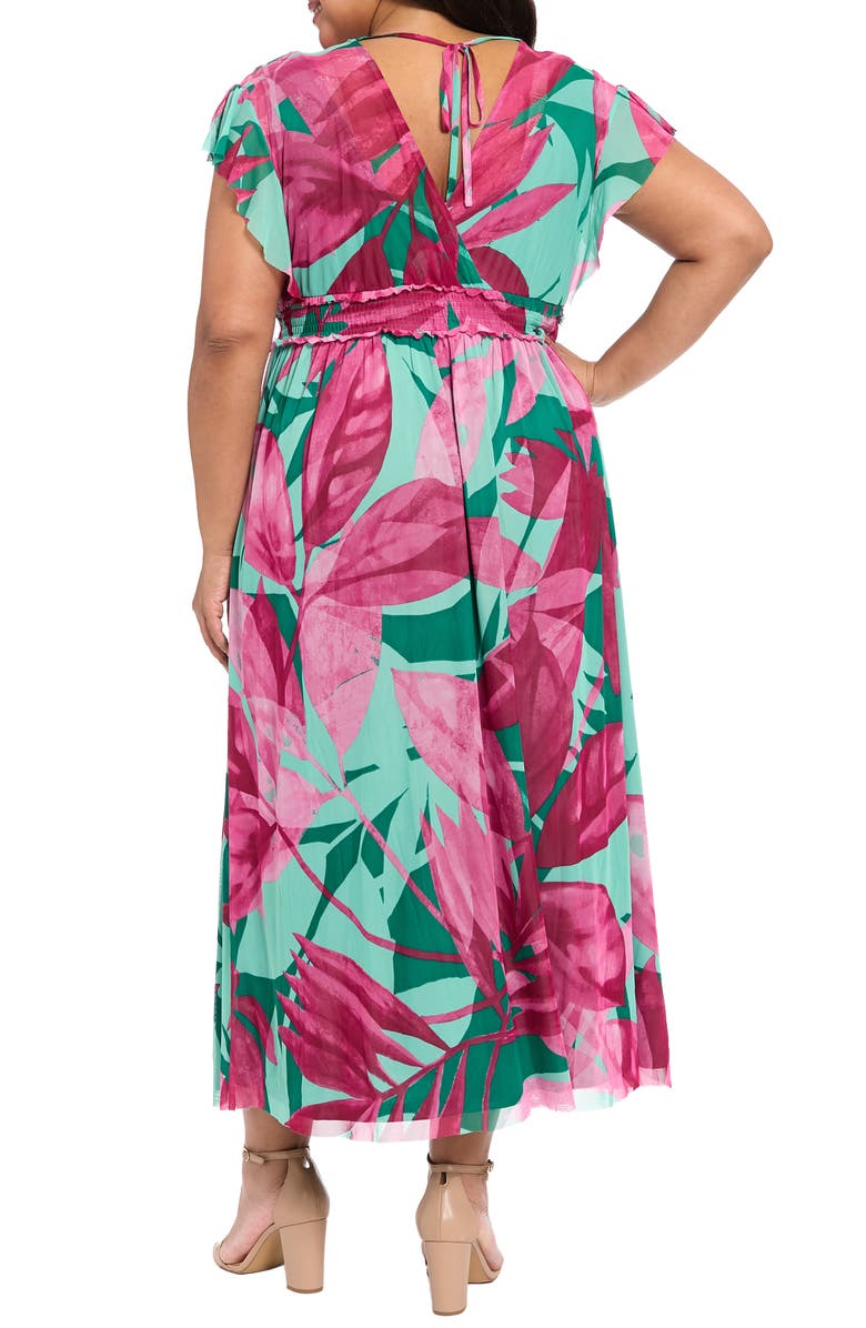 London Times Surplice Neck Tiered Minidress, Alternate, color, Green/ Pink