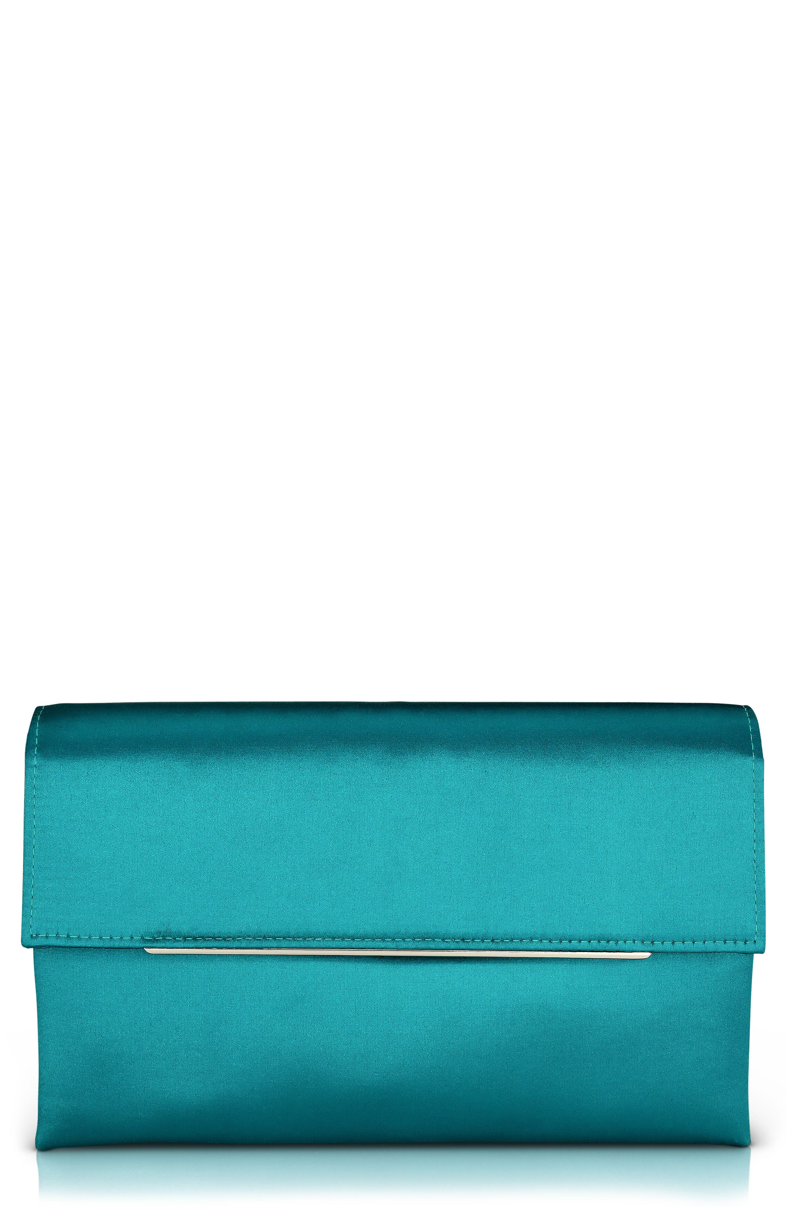 Harper Satin Envelope Clutch, Main, color, TURQUOISE