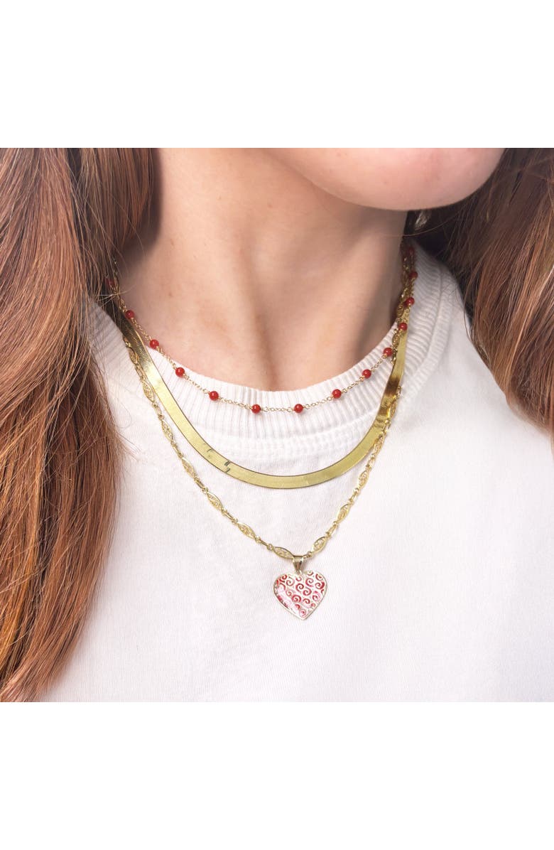 The Lovery Fine Jewelry Rose Enamel Heart Charm, Alternate, color, Red