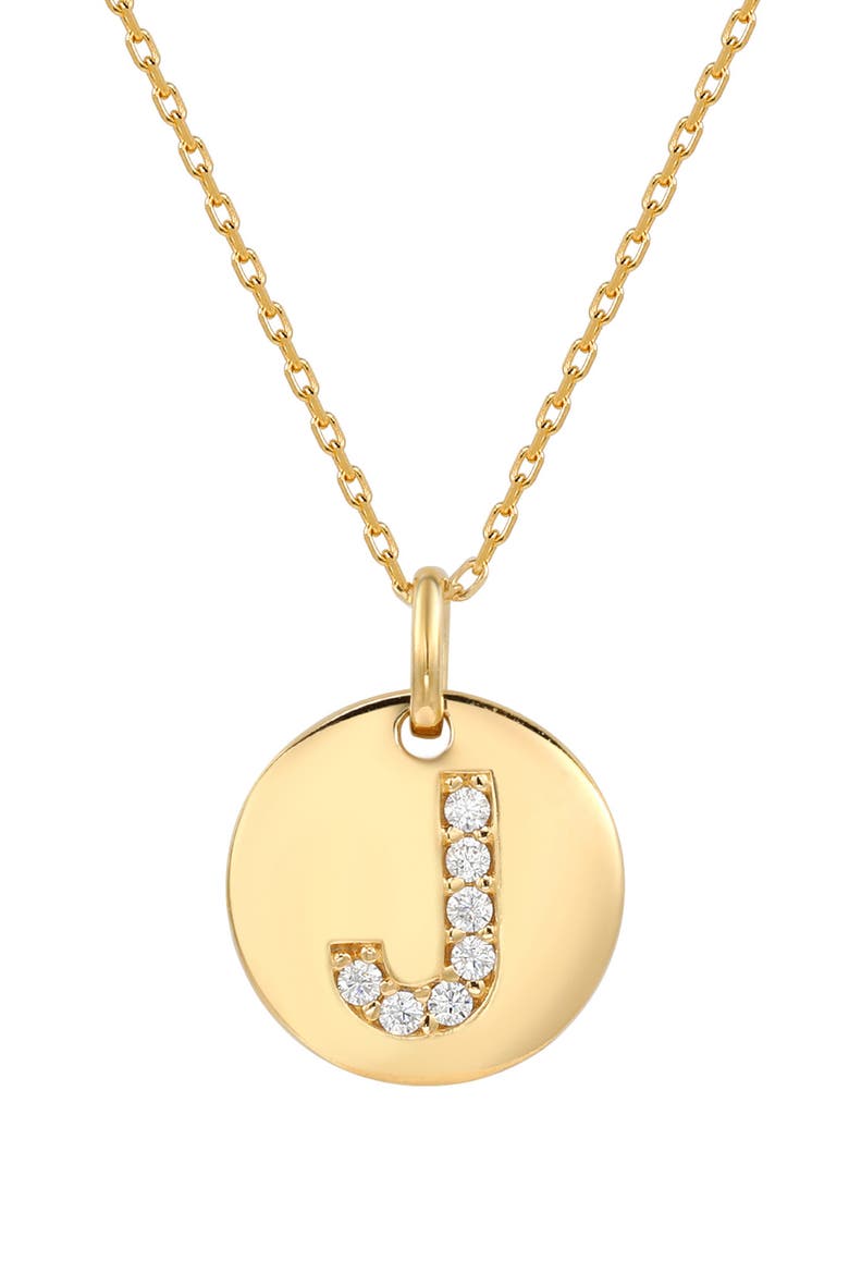 Yellow Sterling Silver White Cubic Zirconia Initial Disc Pendant Necklace, Main, color, YELLOW-J