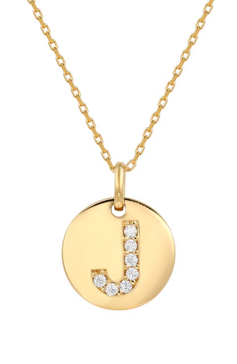 Yellow Sterling Silver White Cubic Zirconia Initial Disc Pendant Necklace