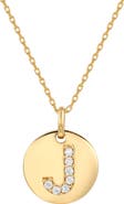 SUZY LEVIAN Yellow Sterling Silver White Cubic Zirconia Initial Disc Pendant Necklace