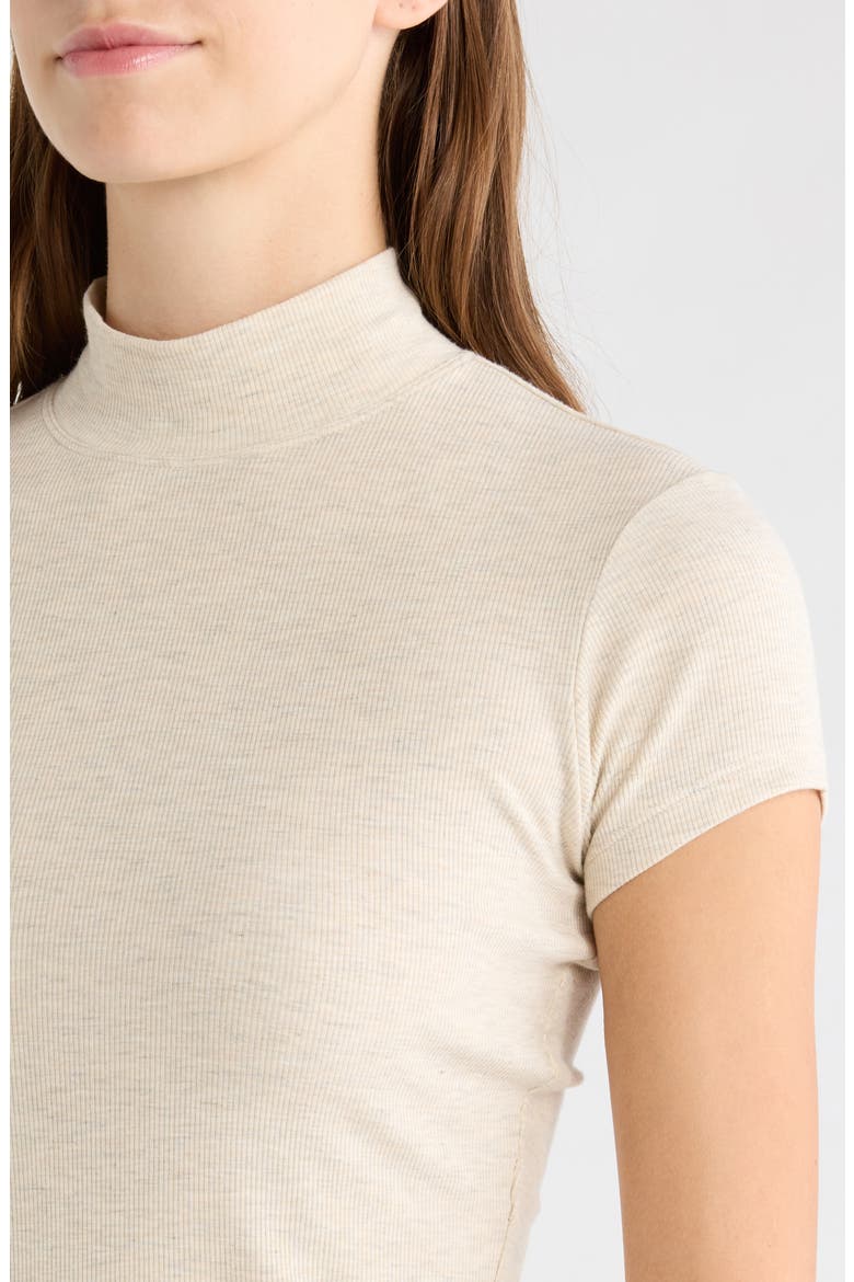 Mock Neck Short Sleeve Ribbed Top, Alternate, color, HTR BROWN RICE