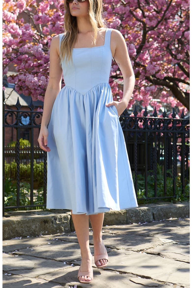 Hayley Corset Inspired Midi Dress, Alternate, color, Blue