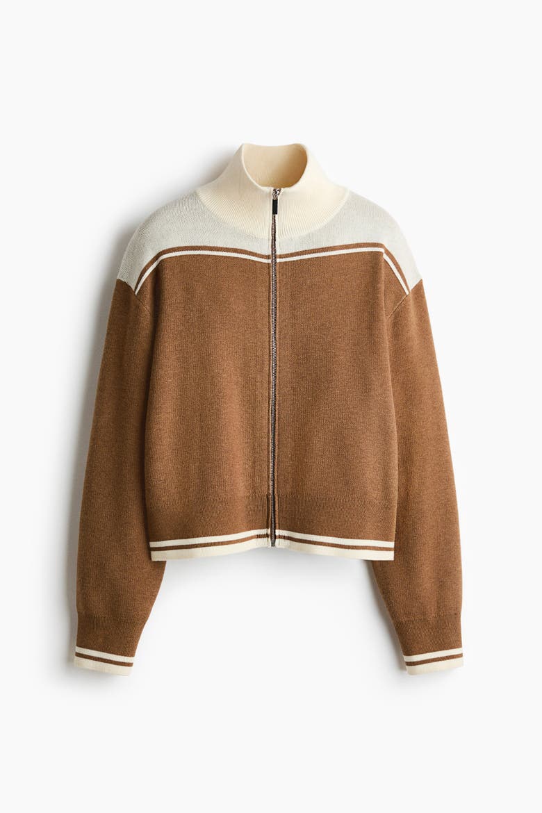 Zip-through Cardigan, Alternate, color, Dark beige/color block