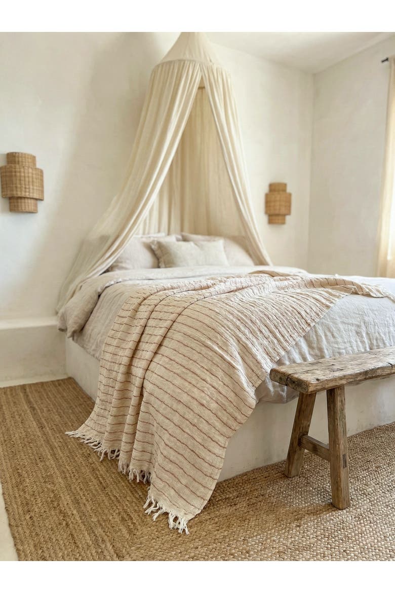 Striped Cotton Crinkled Throw, Alternate, color, Beige