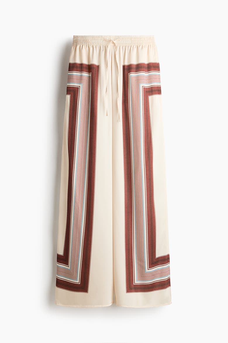 Satin Drawstring Pants, Alternate, color, Cream/patterned