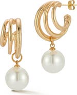 GLAZE JEWELRY Faux Pearl Drop Triple Cage Hoop Earrings