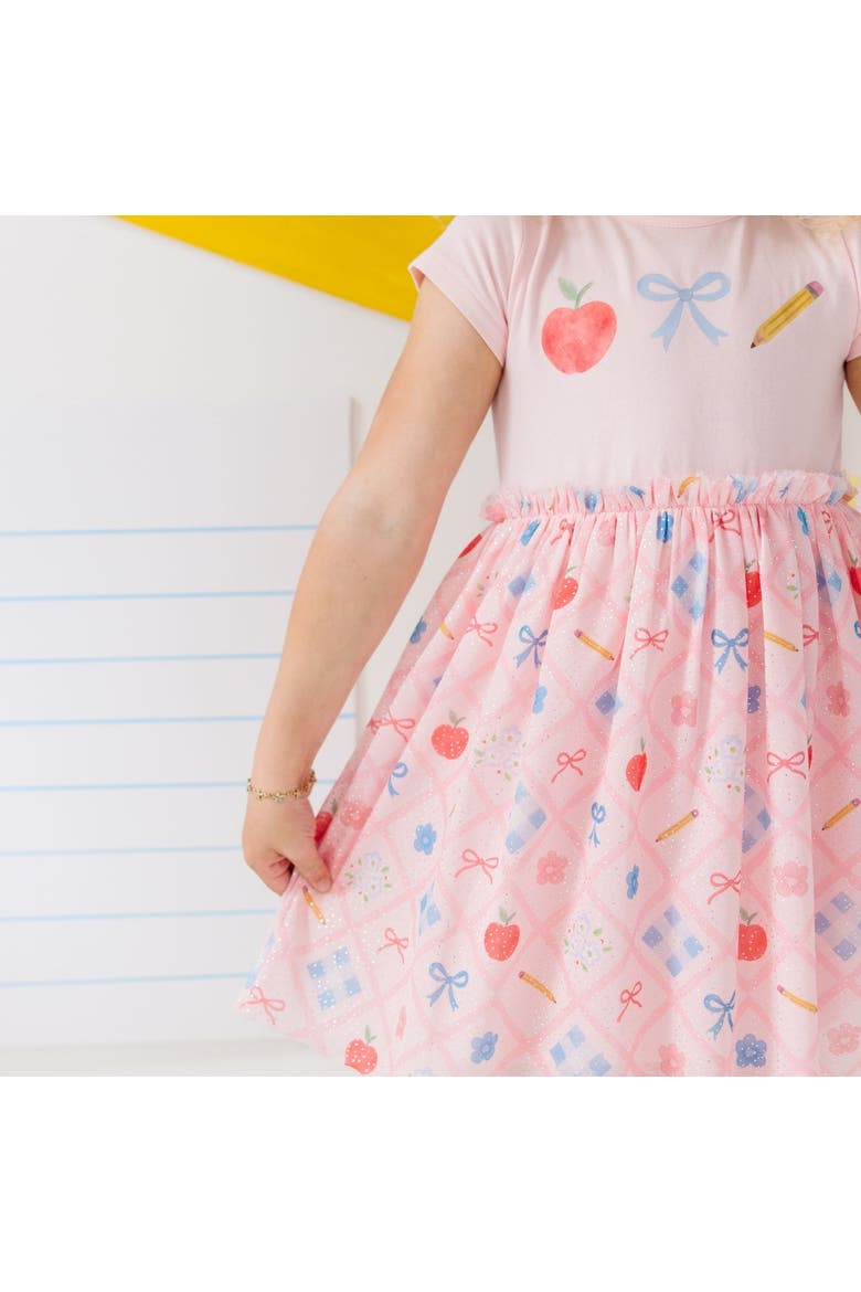 Back To School Trellis Short Sleeve Tutu Dress, Alternate, color, Pale Pink