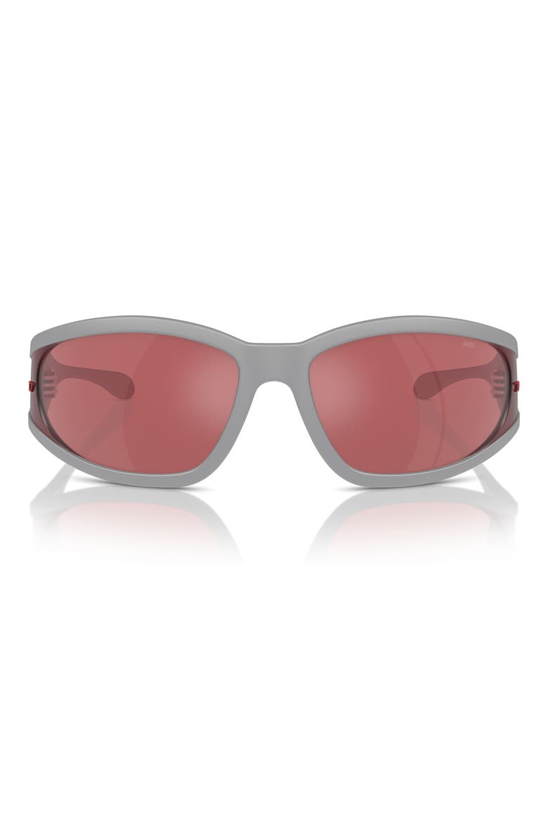 65mm Oversize Pillow Sunglasses, Main, color, MATTE GREY/ RED HIPER MIRROR