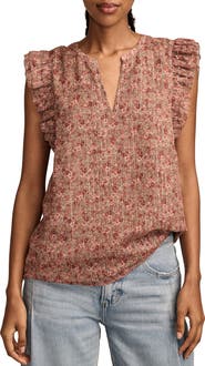 Lucky Brand Split Neck Ruffle Sleeve Top