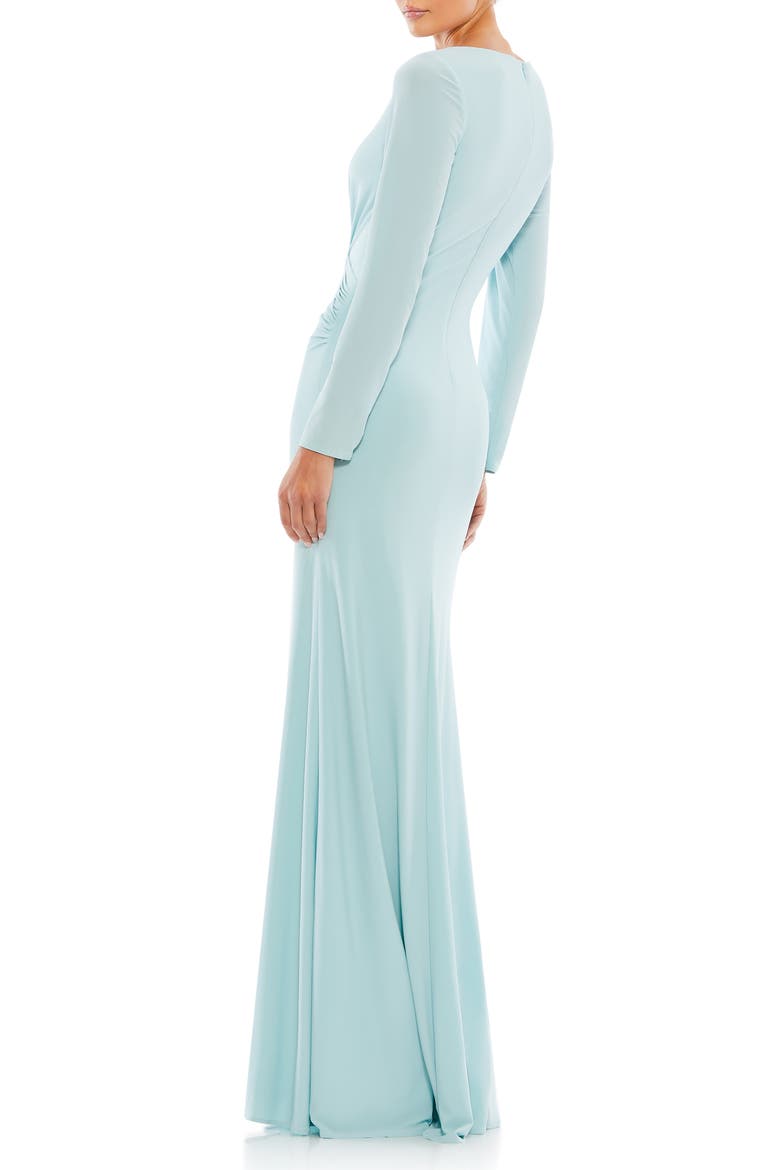 Long Sleeve Ruched Jersey V-Neck Gown, Alternate, color, POWDER BLUE