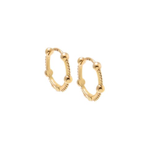 Ball X Beaded Mini Huggie Earring 14K