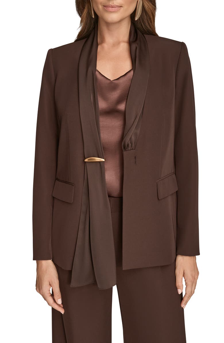 Donna Karan New York Mixed Media One-Button Blazer, Main, color, Chocolt Pl