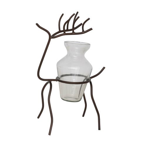 8.5" Glass Vase with Metal Stand