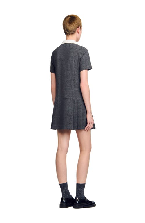 Sandro Short Pleated Dress With Rhinestones In Gray