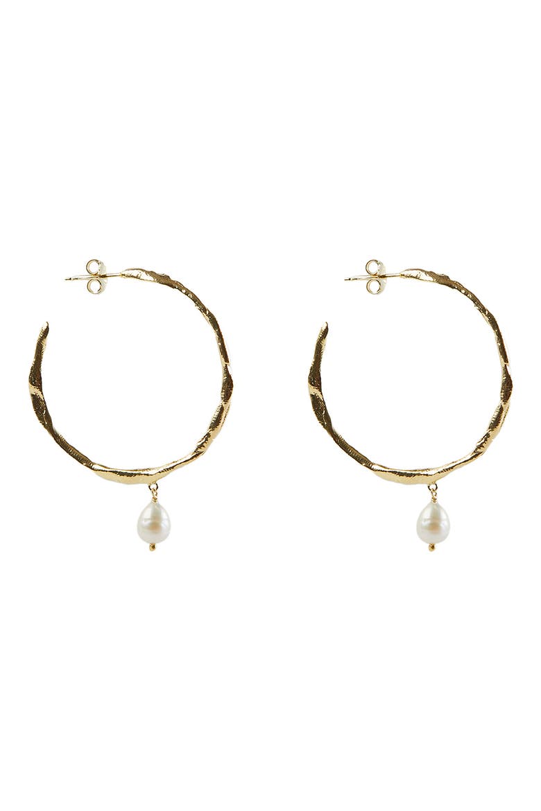 Freshwater Pearl Molten Hoop Drop Earrings, Alternate, color, GOLD