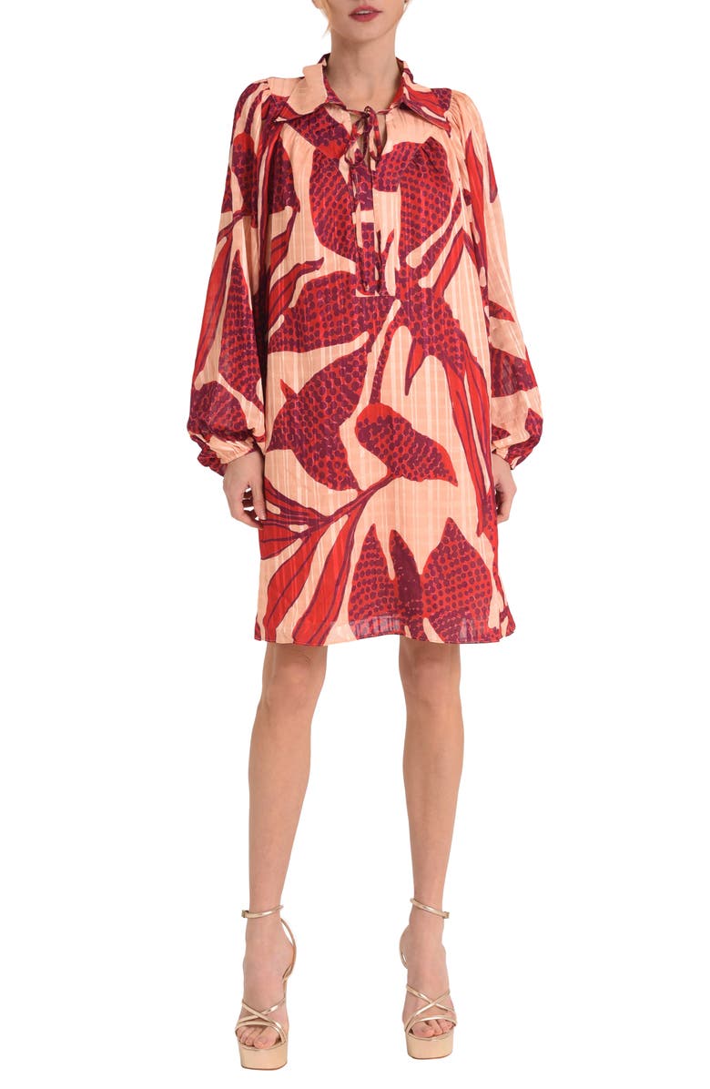 CIEBON Elisa Print Long Sleeve Shirtdress, Main, color, Red Multi