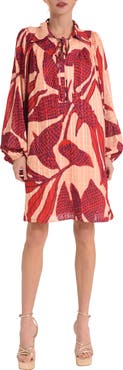 CIEBON Elisa Print Long Sleeve Shirtdress