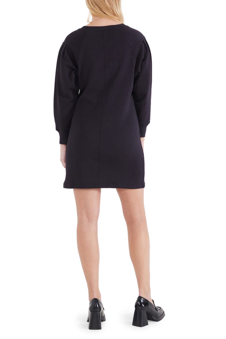 Camila Pleat Shoulder Long Sleeve Cotton French Terry Minidress, Alternate, color, BLACK BEAUTY