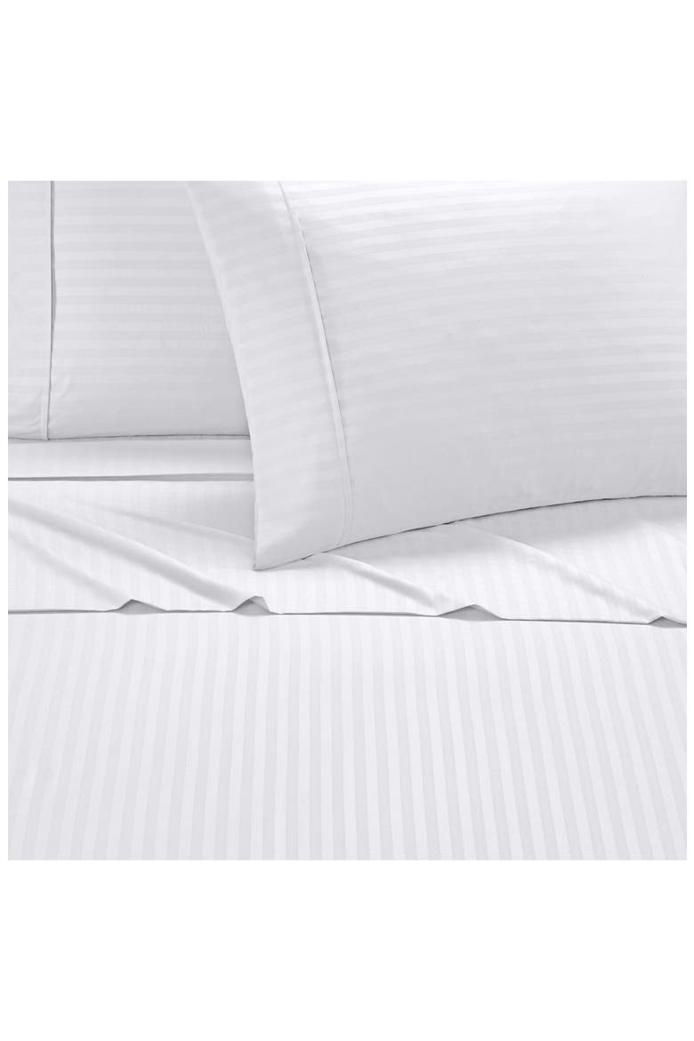 Sarina Solid with Stripe Sheet Set - Twin, Alternate, color, WHITE