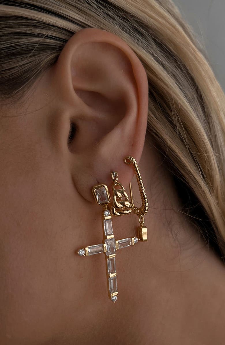 Luv AJ Cubic Zirconia Cross Earrings, Alternate, color, 