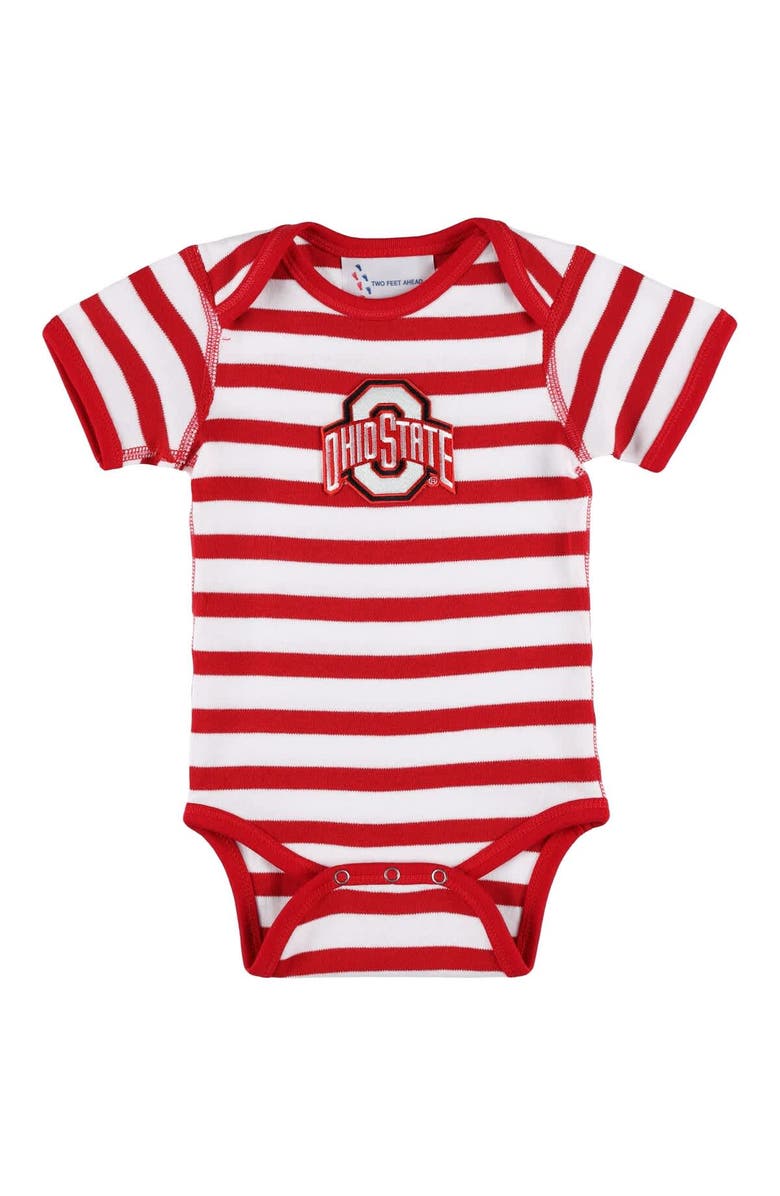TWO FEET AHEAD Newborn & Infant Two Feet Ahead Scarlet Ohio State Buckeyes Stripe Shoulder Bodysuit, Main, color, Scarlet