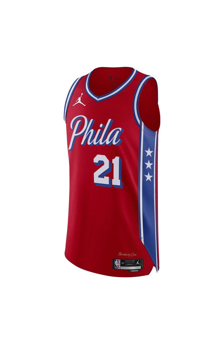 Jordan Brand Men's Jordan Brand Joel Embiid Red Philadelphia 76ers Authentic Player Jersey - Statement Edition, Alternate, color, Red