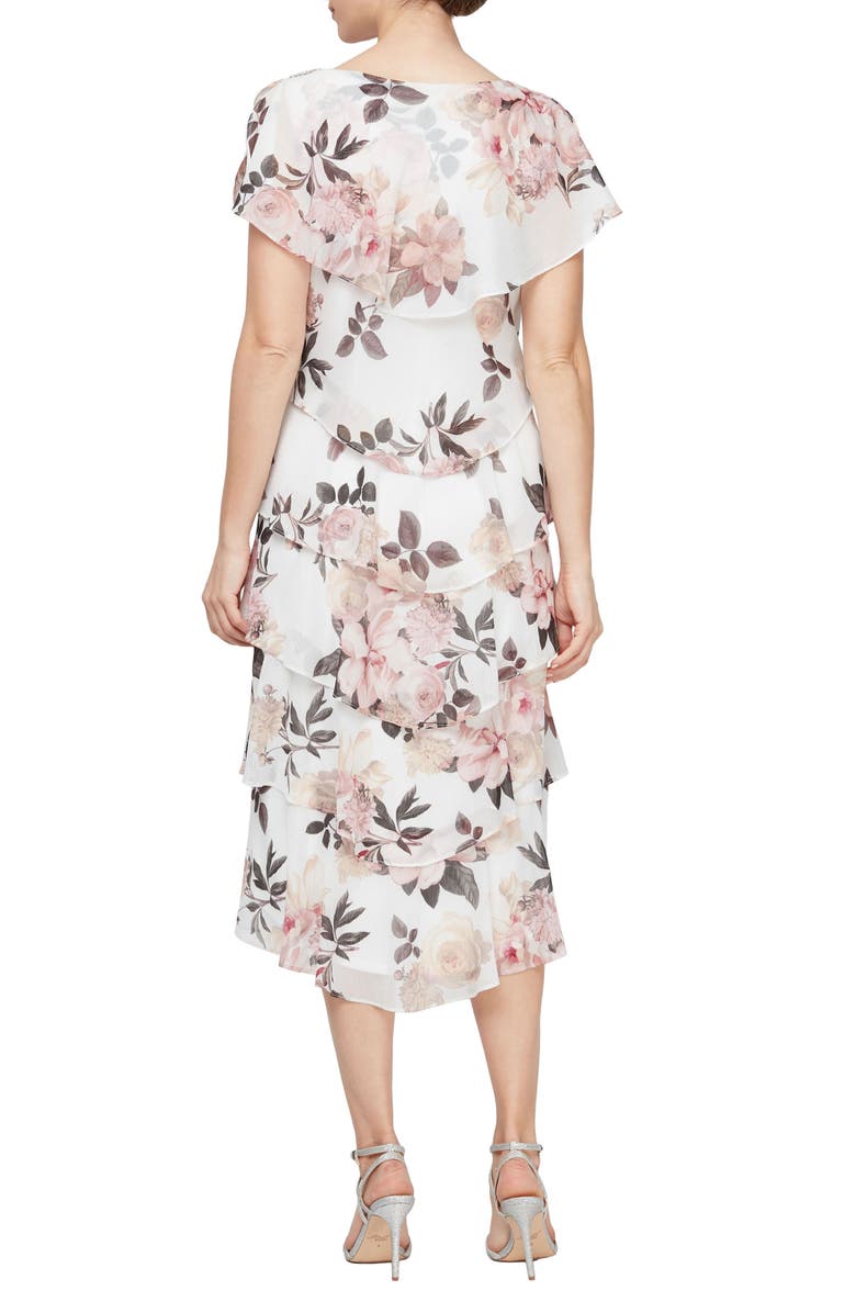 SL FASHIONS Floral Tiered Cocktail Midi Dress, Alternate, color, 