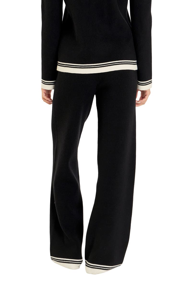 Contrast Stripe Wide Leg Knit Pants, Alternate, color, BLACK/ IVORY