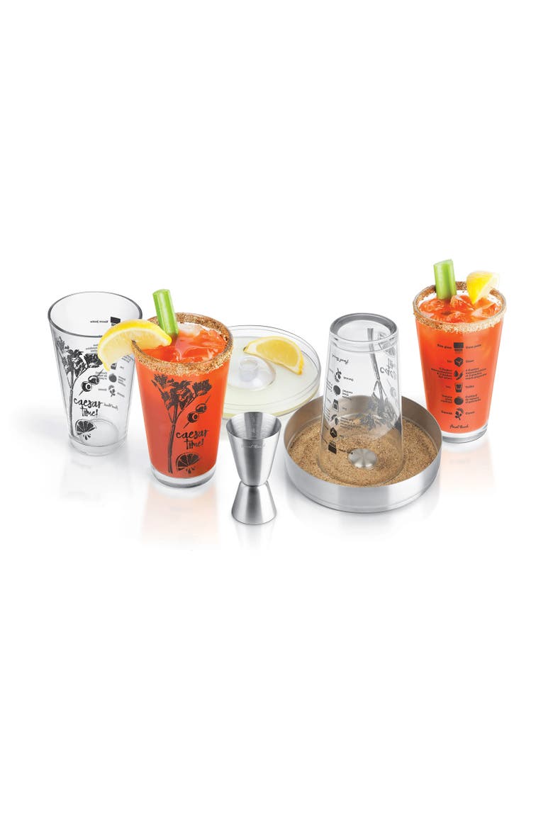 7-Piece Caesar Cocktail Set, 4 Glasses, Rimmer & Jigger, 15 oz Each, Main, color, Clear