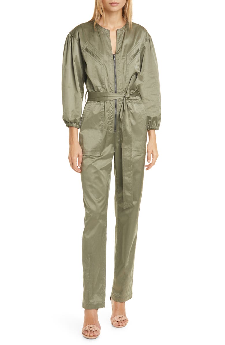 Rebecca Taylor Long Sleeve Sateen Jumpsuit, Main, color, 
