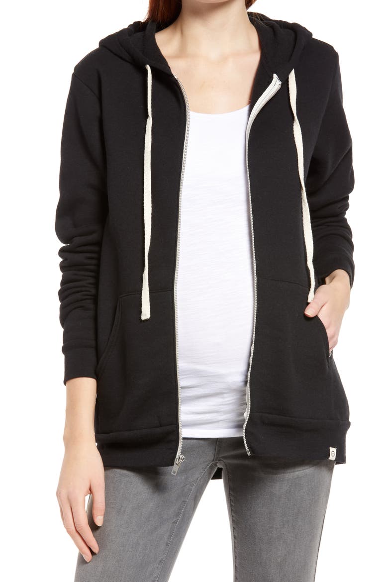 Mama Fleece Maternity Zip Hoodie, Main, color, BLACK