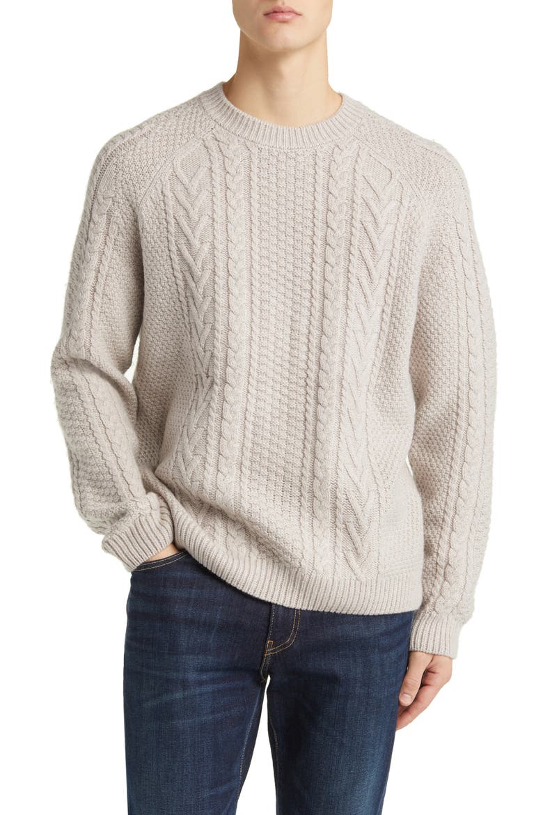 Heavyweight Wool Cable Fisherman Sweater, Main, color, OATMEAL